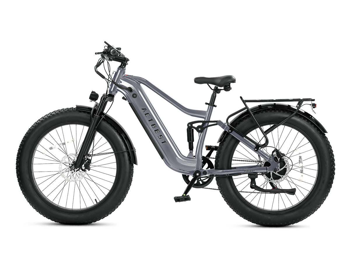 e bike fully 650 watt Blazer Ultra Full Suspension Hydraulic Brakes Electric Mountain Bike Dark Gray / With Saddle Bag