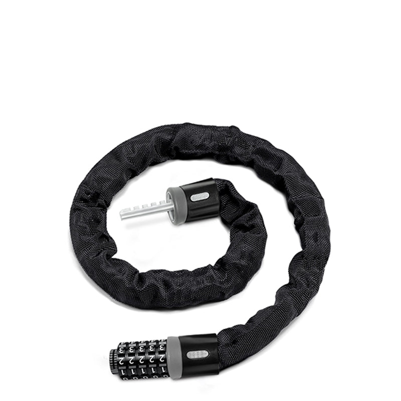Black cable lock with combination dial for securing bikes