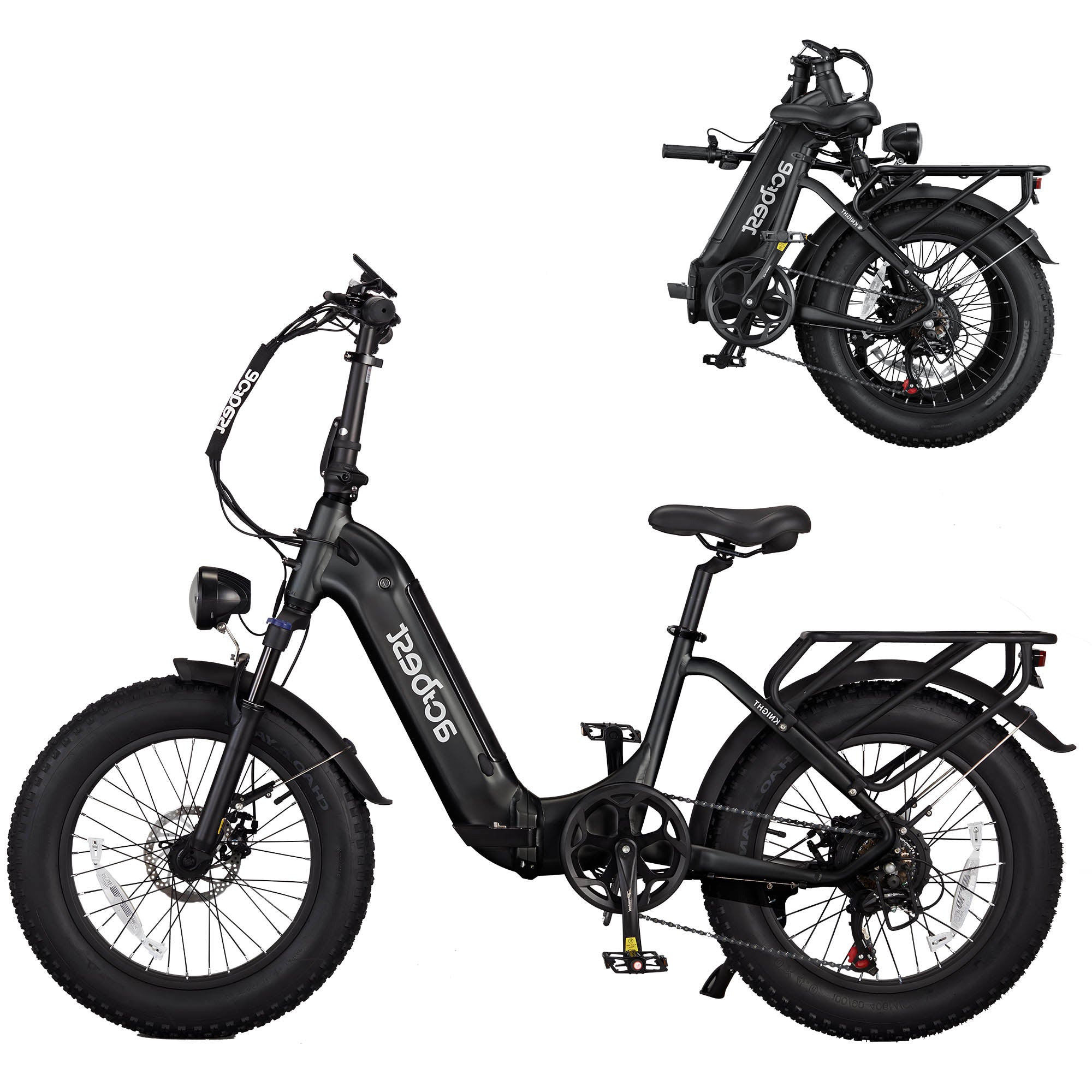 Foldable Knight Cargo Electric Bike with fat tires and cargo rack in black