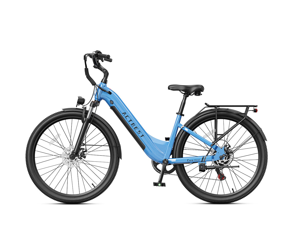 actbest Core ST 2.0 light blue step-through electric bike, side view