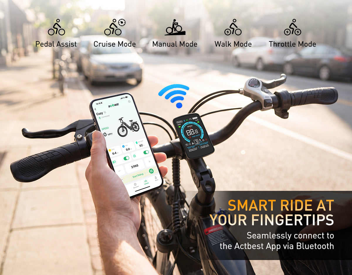 Actbest App Bluetooth e-bike control with display, smartphone dashboard, and multiple riding modes