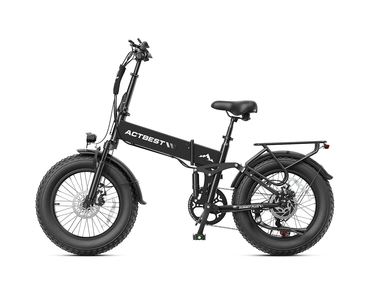 Actbest Summit Plus Full Suspension Folding Fat Tire Electric Bike - Black, Side Profile View
