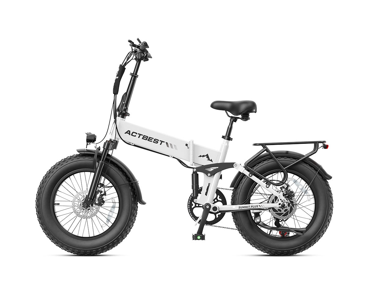 Actbest Summit Plus Full Suspension Folding Fat Tire Electric Bike - White, Side Profile View
