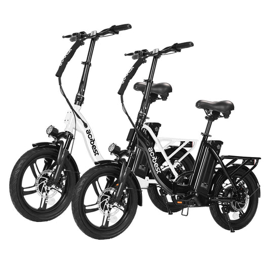 Actbest electric bikes in black and white with foldable design and fat tires