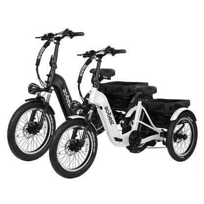 Actbest Triker Folding 3-Wheel Electric Bikes in black and white designs.