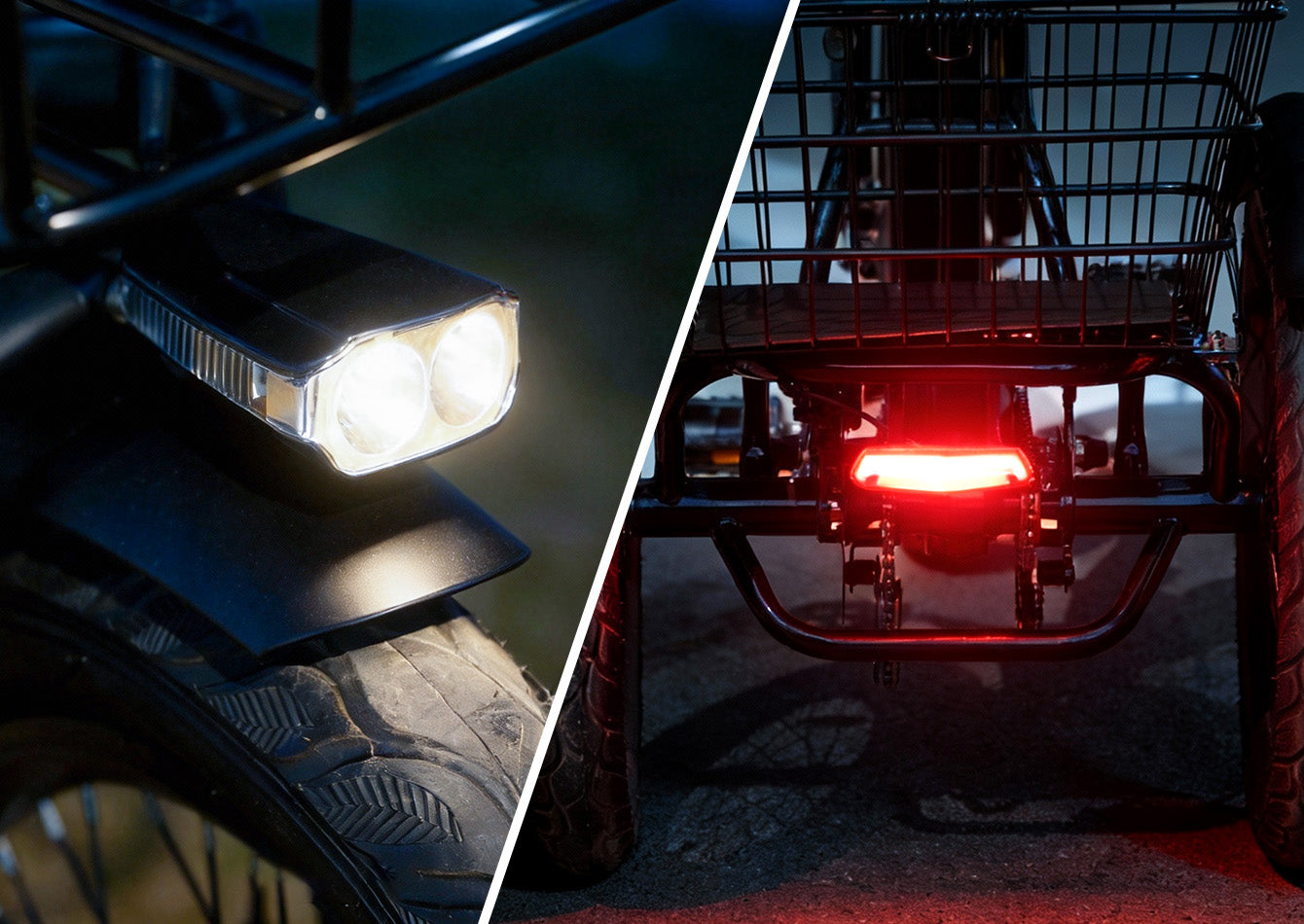 Equipped with ultra-bright headlights and integrated taillights – ensuring safe riding day or night.