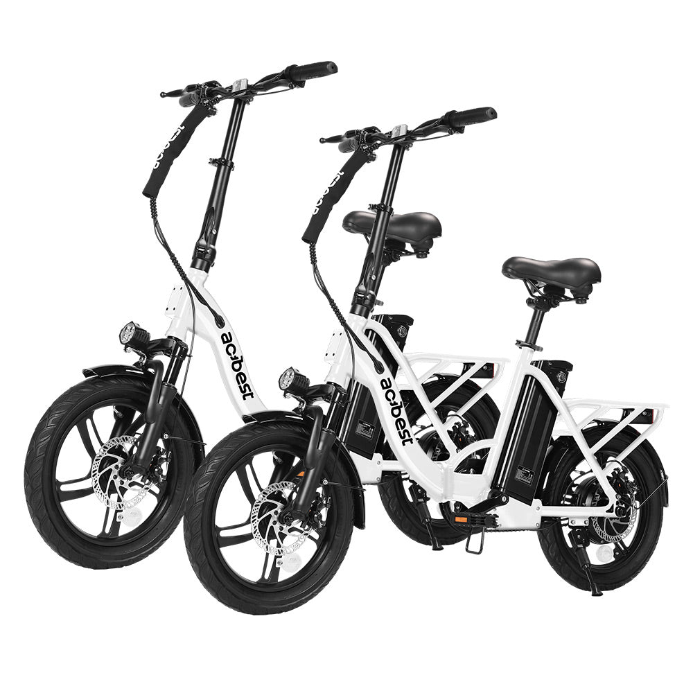 Black and white Actbest electric bikes with fat tires and compact foldable frames.