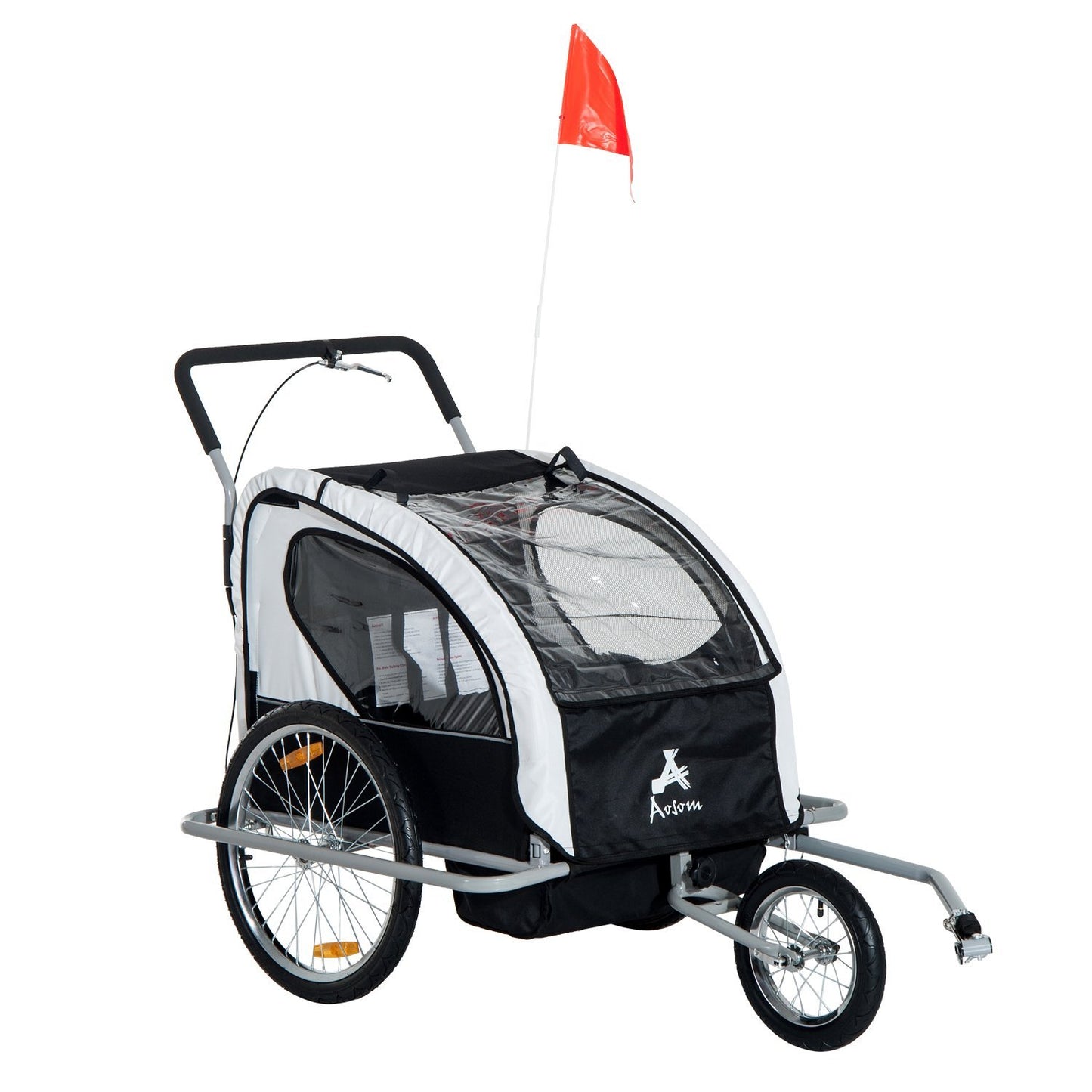 Three-Wheel Bike Trailer for Two Children，White