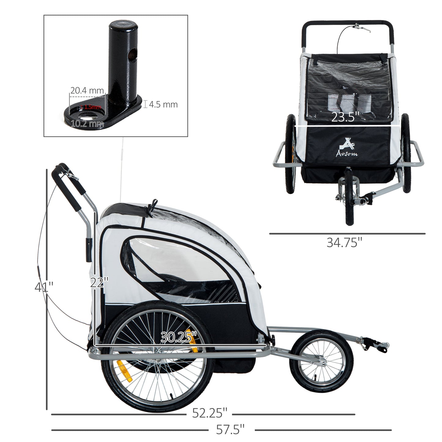 Three-Wheel Bike Trailer for Two Children，White