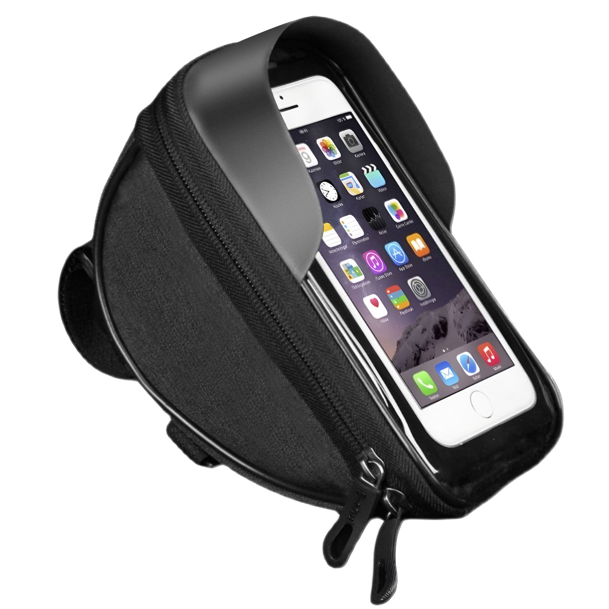 Compact bike phone holder bag with zipper and smartphone slot for devices under 6.5 inches