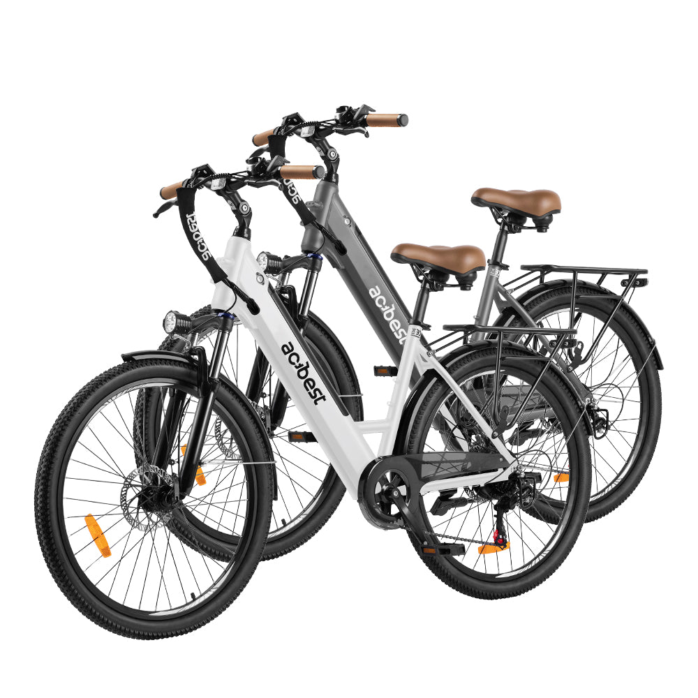 Actbest electric bikes for urban commuting with stylish brown seats and sturdy frames.