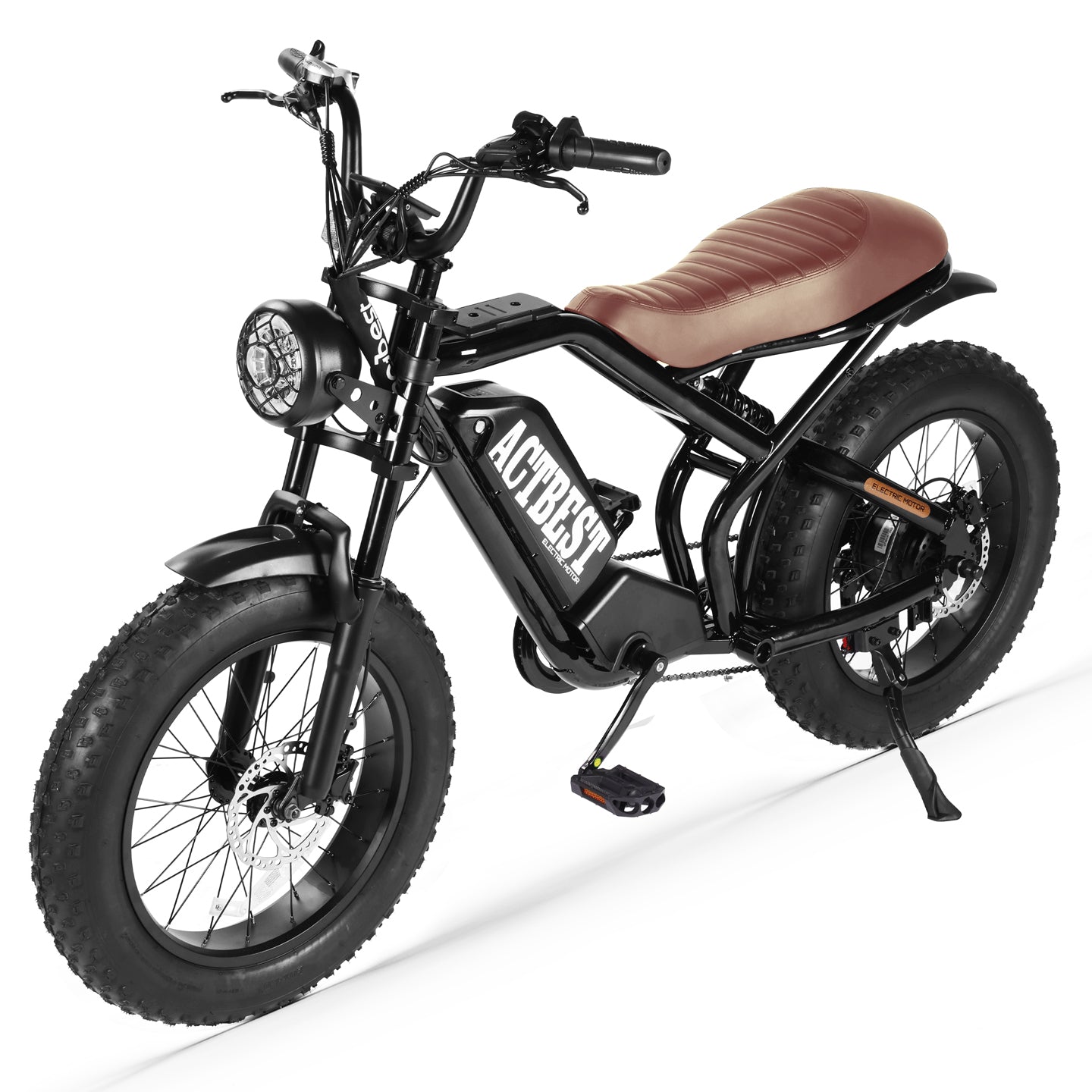 ACTBEST electric bike with fat tires and sleek black finish for stylish rides.