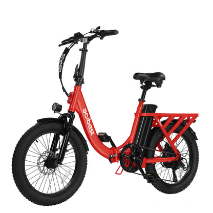 Red Mars Folding Electric Bike with fat tires and rear cargo rack for urban adventures.