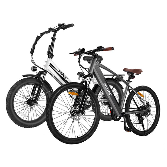 Two Actbest electric bikes with durable tires and modern designs.