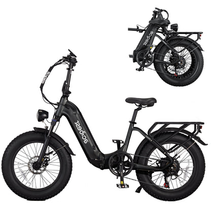 Foldable Knight Cargo Electric Bike with fat tires and cargo rack in black