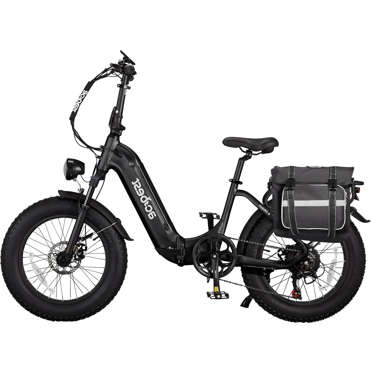 Knight Cargo Electric Bike with fat tires, sturdy frame, and rear cargo bag.