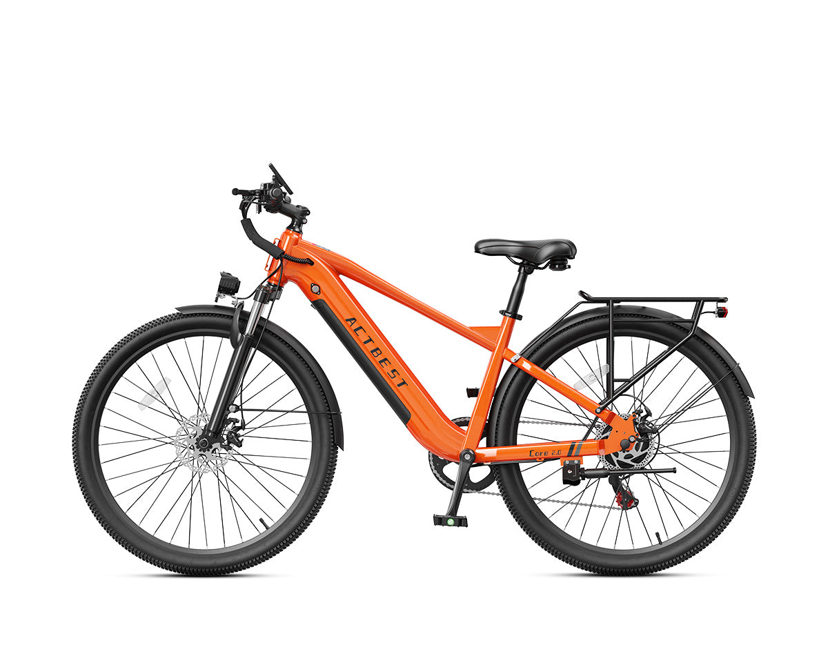 Orange electric bicycle on a white background