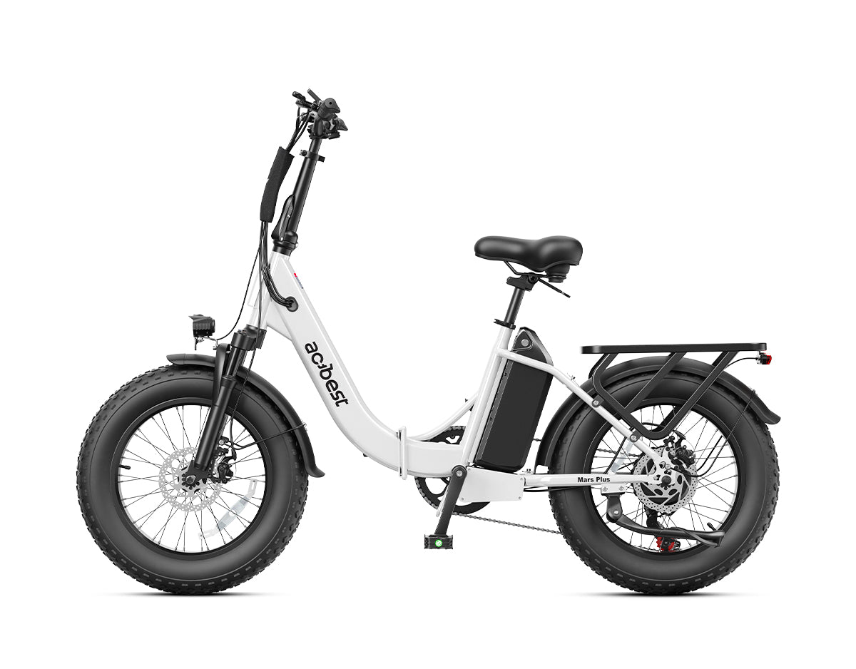 Actbest Mars Plus ST Foldable Step-Through Utility Electric Bike - White, Side Profile View