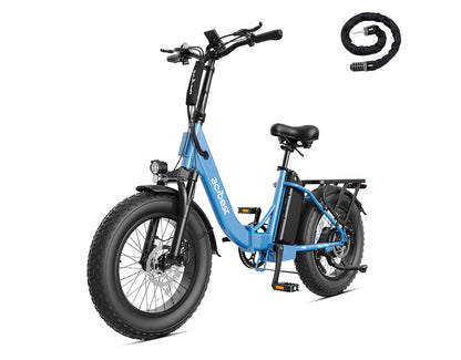 Actbest Mars Plus ST Foldable Step-Through Utility Electric Bike in Blue, with included combination chain lock