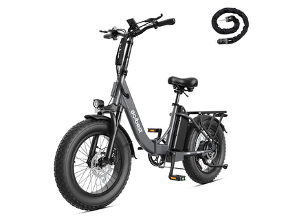 Actbest Mars Plus ST Foldable Step-Through Utility Electric Bike in Gray, with included combination chain lock