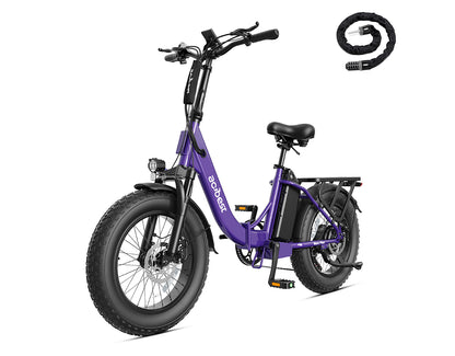 Actbest Mars Plus ST Foldable Step-Through Utility Electric Bike in Purple, with included combination chain lock