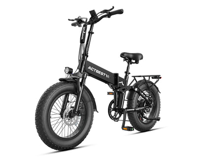 Actbest Summit Plus Full Suspension Folding Fat Tire Electric Bike - Black, Angled Front View