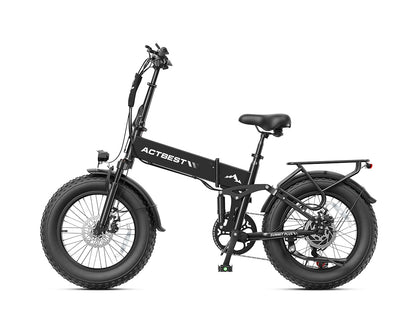 Actbest Summit Plus Full Suspension Folding Fat Tire Electric Bike - Black, Side Profile View