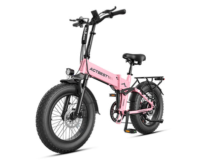 Actbest Summit Plus Full Suspension Folding Fat Tire Electric Bike - Pink, Angled Front View