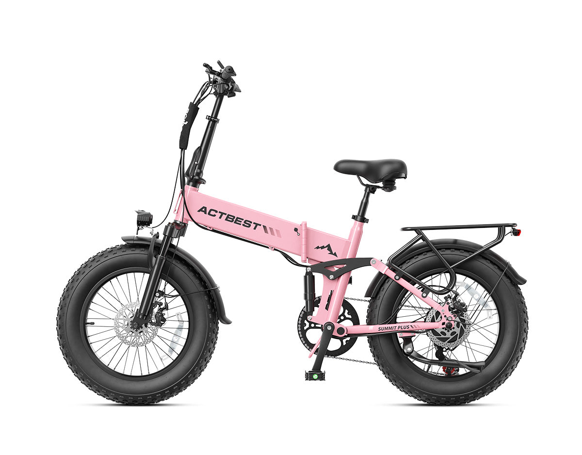 Actbest Summit Plus Full Suspension Folding Fat Tire Electric Bike - Pink, Side Profile View