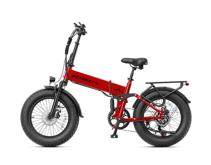 Actbest Summit Plus Full Suspension Folding Fat Tire Electric Bike - Red, Side Profile View