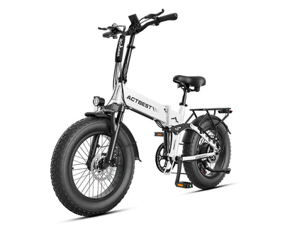 Actbest Summit Plus Full Suspension Folding Fat Tire Electric Bike - White, Angled Front View