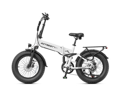 Actbest Summit Plus Full Suspension Folding Fat Tire Electric Bike - White, Side Profile View