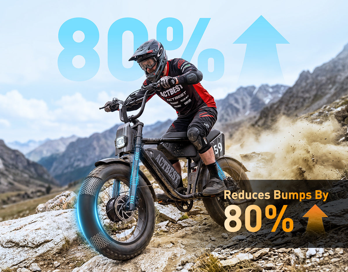 Striker Max electric bike riding off-road with 3000W peak power, 37 mph top speed, hydraulic brakes and dual batteries