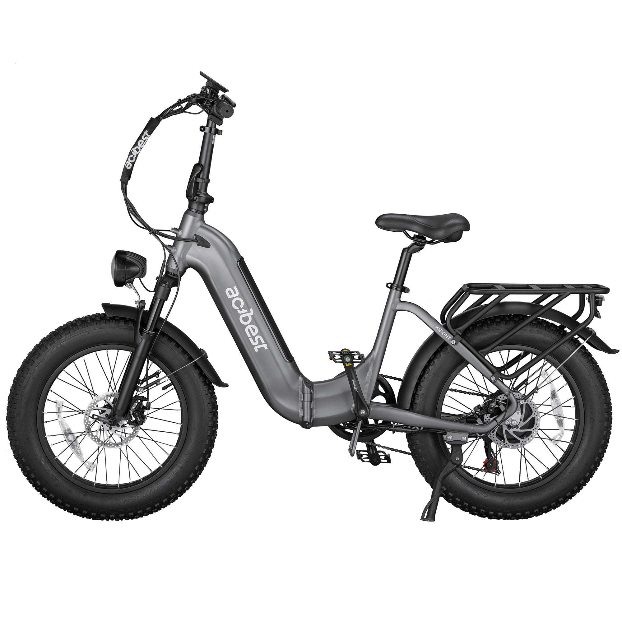 Gray Knight Cargo Step Through Electric Bike with fat tires and rear rack
