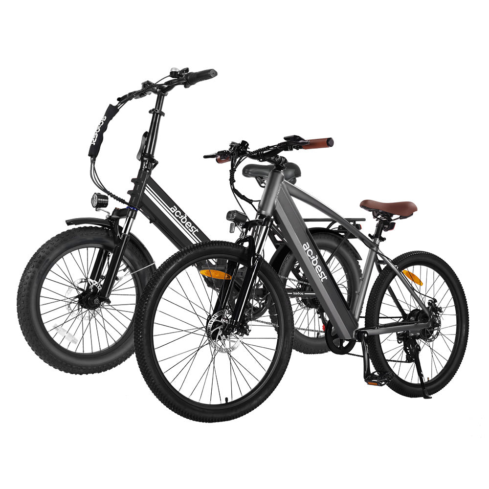 Actbest electric bikes featuring a foldable model and a rugged mountain bike.