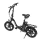 Compact black folding electric bike with 500W motor and sturdy construction.