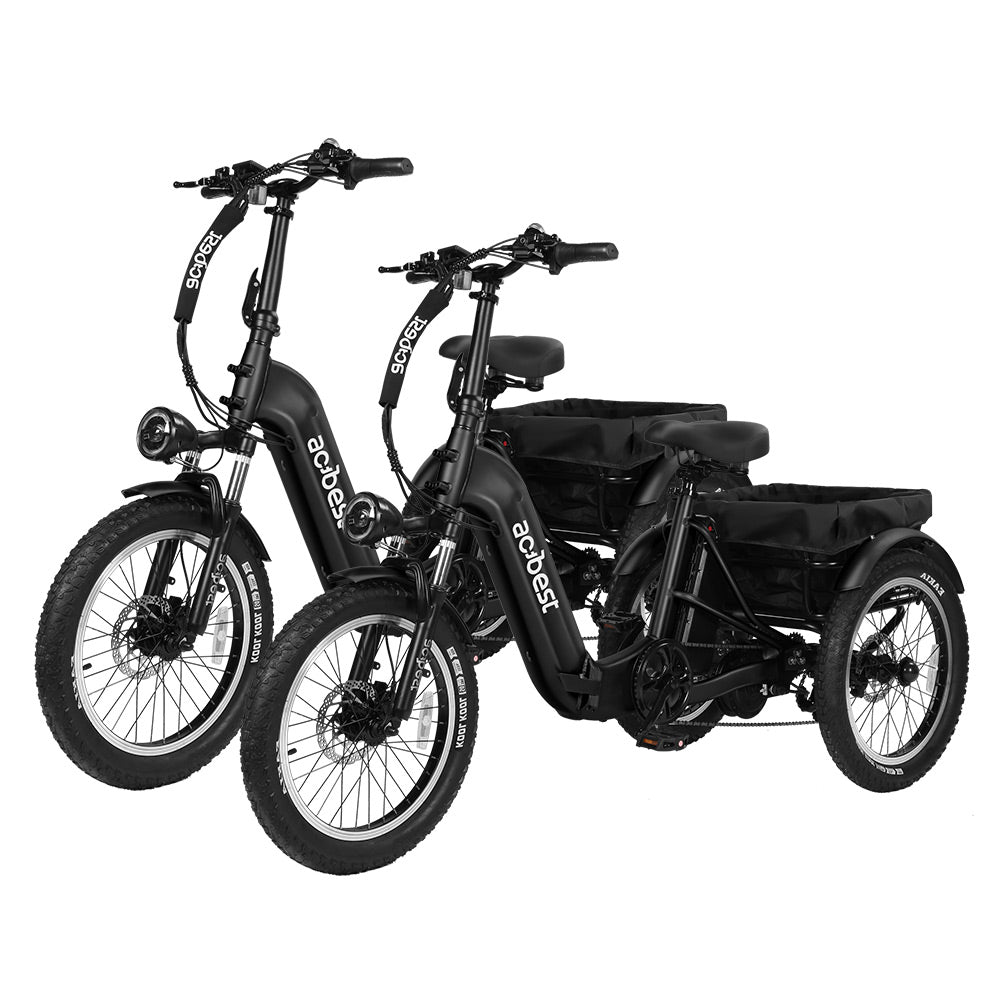 Pair of Actbest Triker Electric Bikes with black frames and large tires.