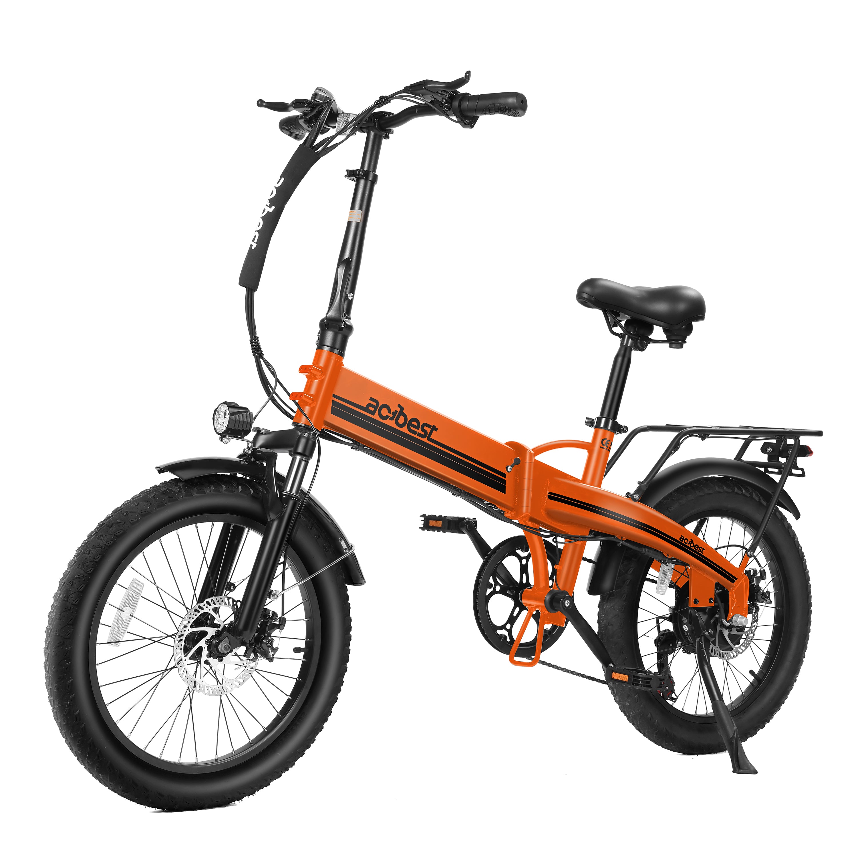 Orange folding electric bike with fat tires for outdoor exploration