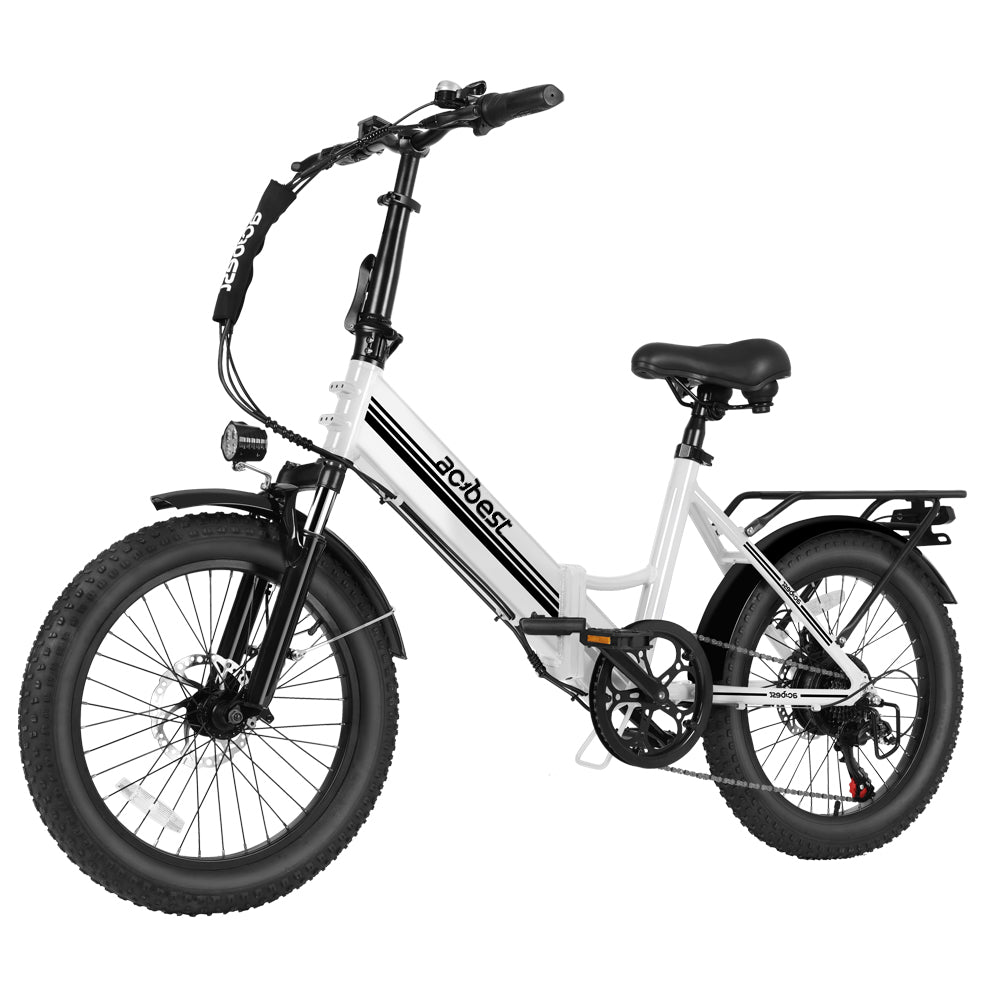 Compact Speedy-ST electric bike with fat tires, 750W motor, and foldable design.